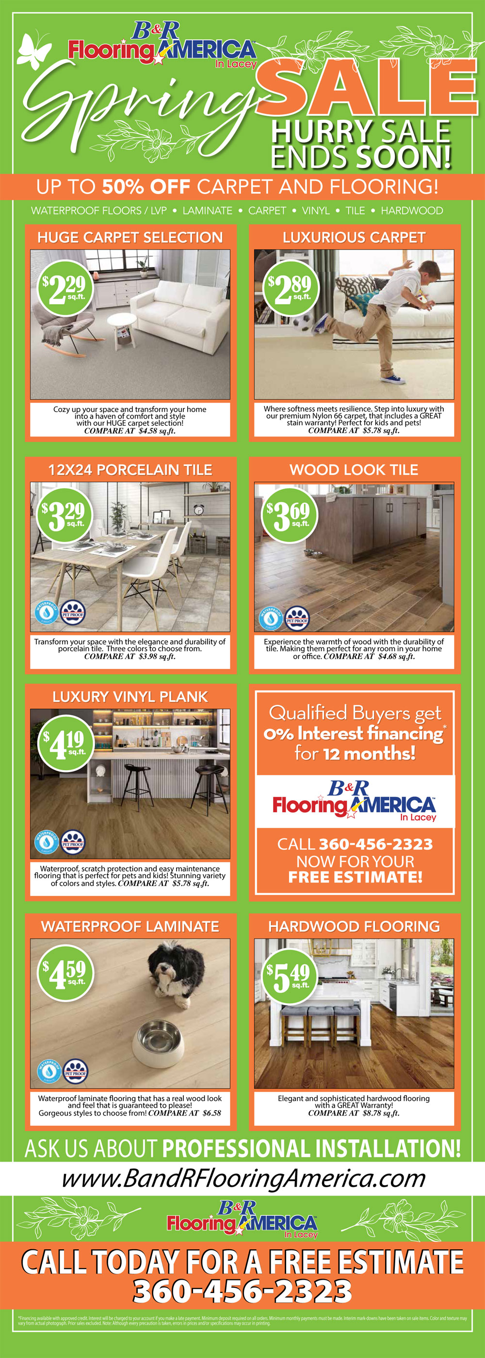 Hardwood, laminate, carpet, luxury vinyl plank and ceramic flooring