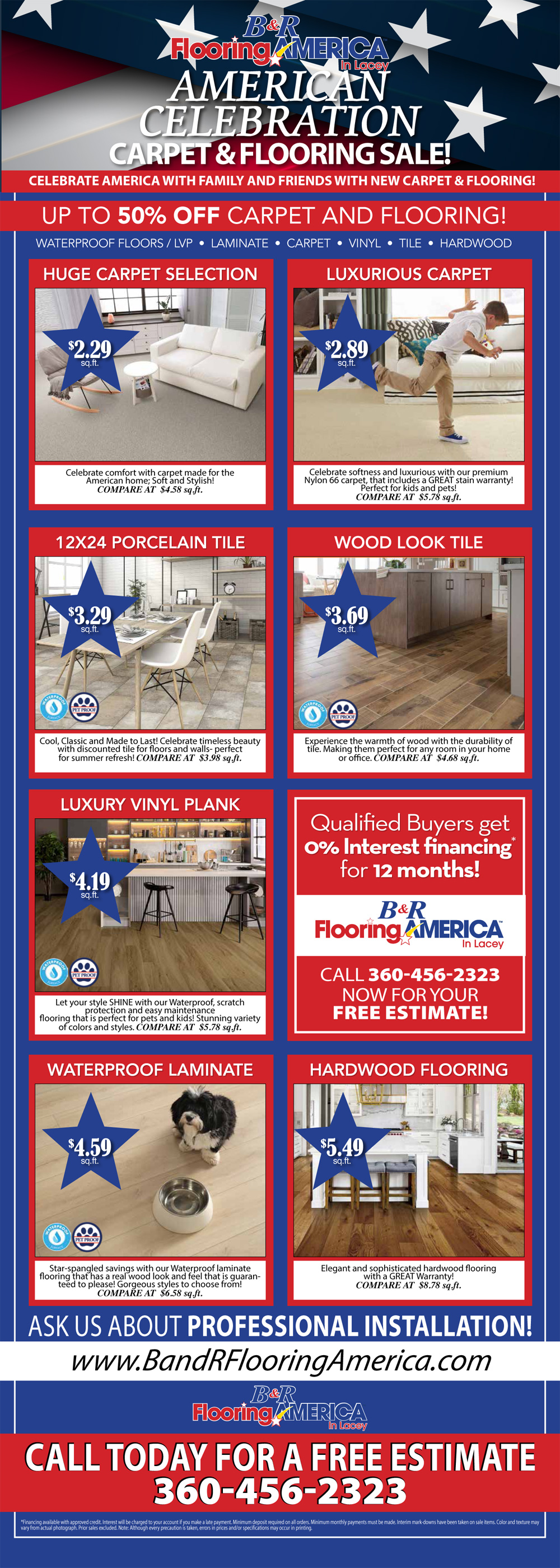 Hardwood, laminate, carpet, luxury vinyl plank and ceramic flooring