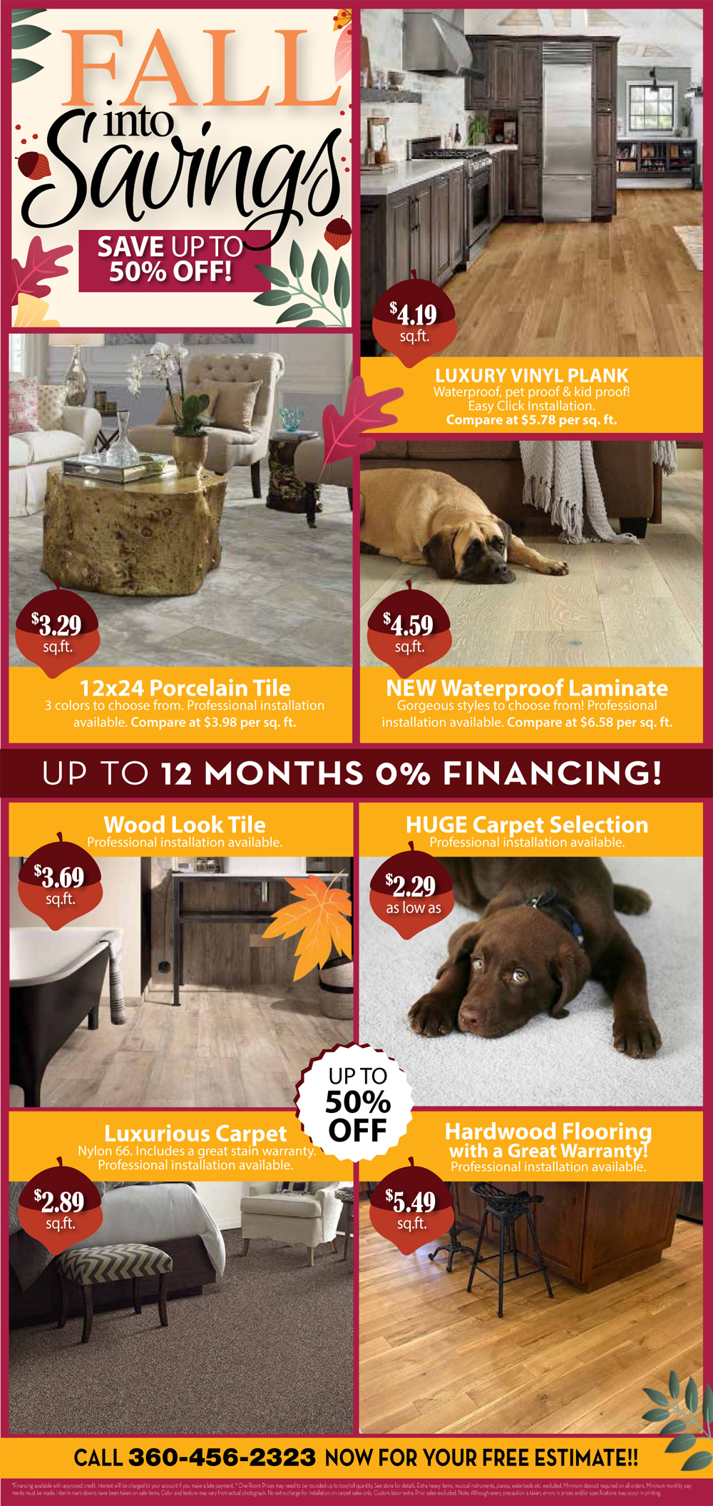 Hardwood, laminate, carpet, luxury vinyl plank and ceramic flooring