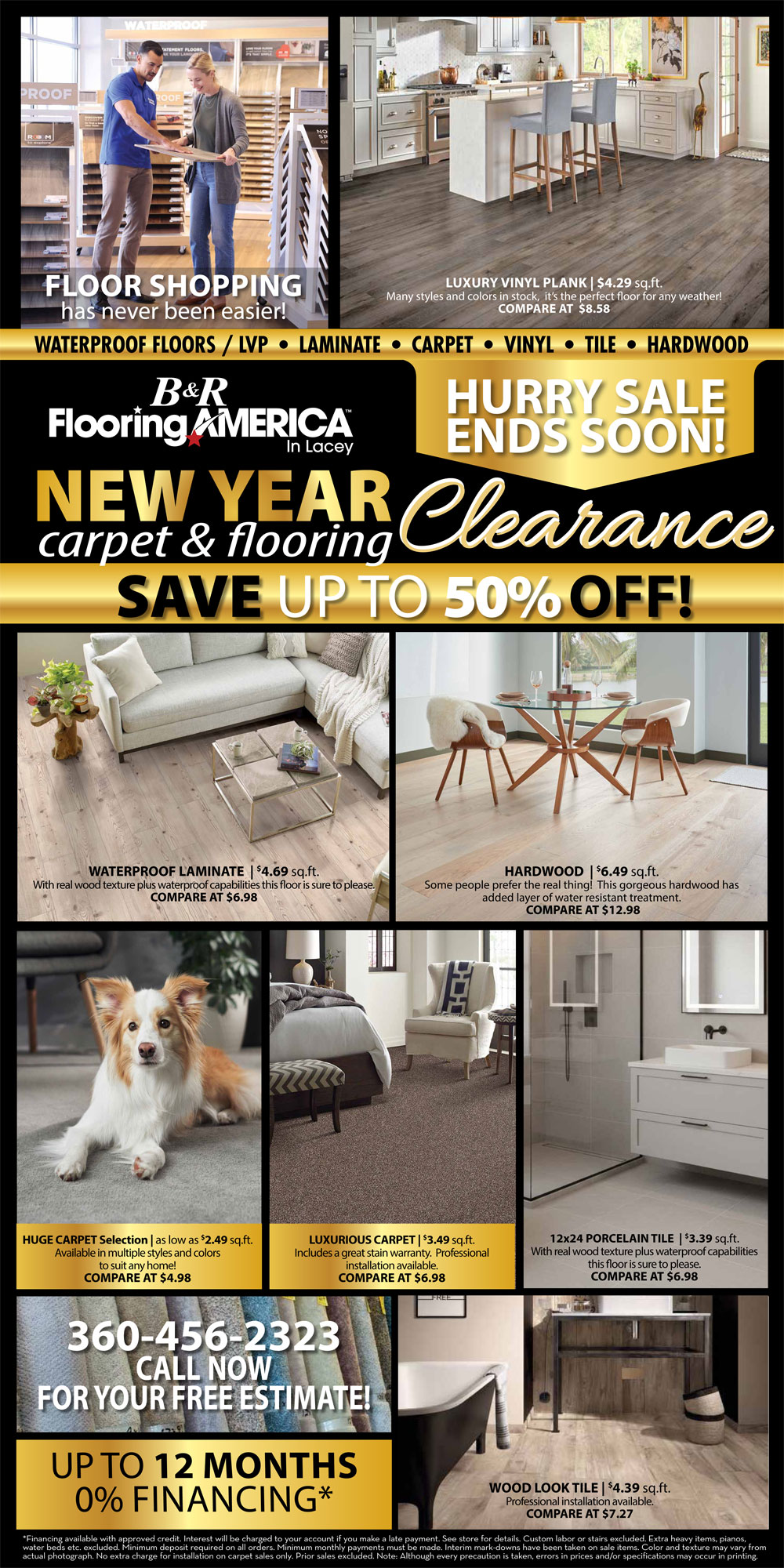 Hardwood, laminate, carpet, luxury vinyl plank and ceramic flooring