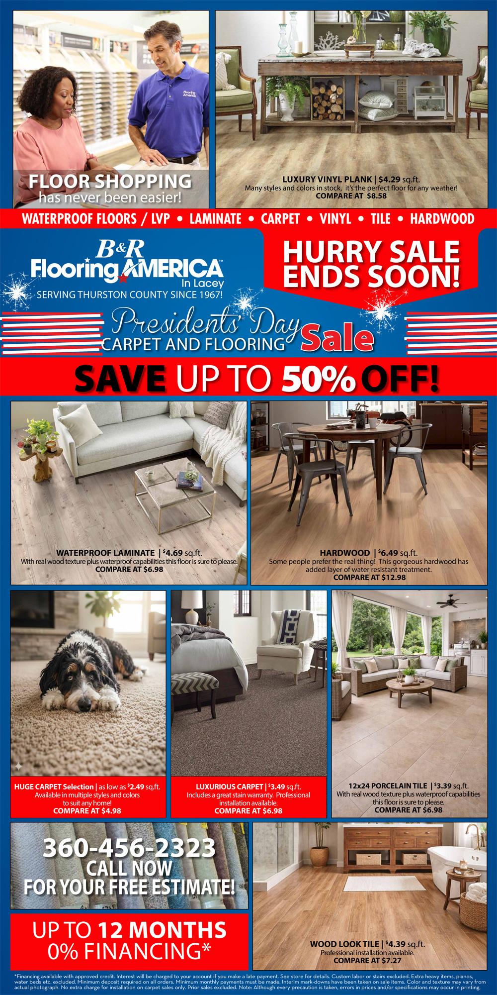 Hardwood, laminate, carpet, luxury vinyl plank and ceramic flooring