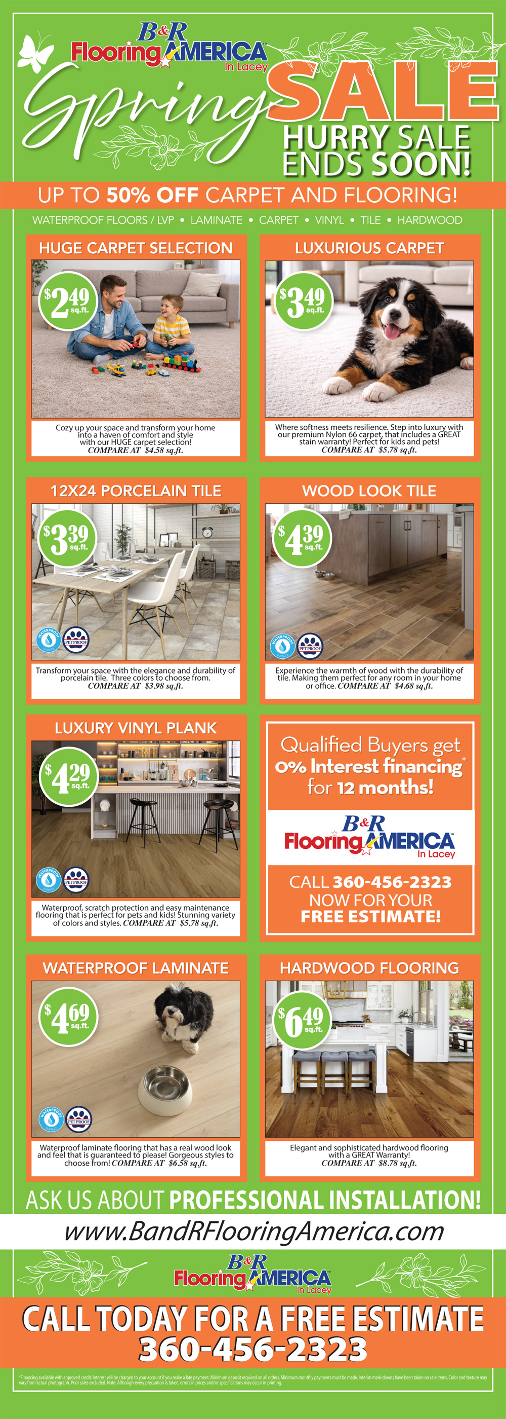 Hardwood, laminate, carpet, luxury vinyl plank and ceramic flooring