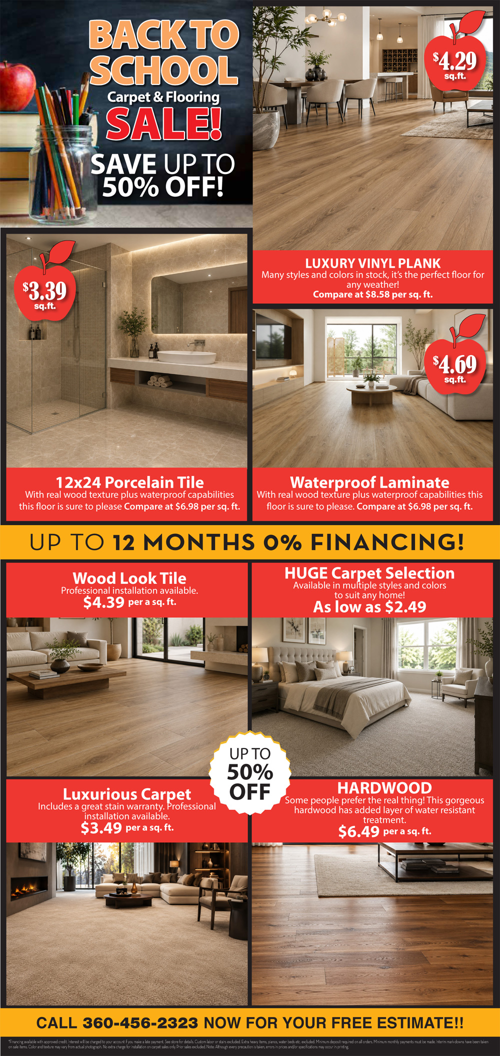 Hardwood, laminate, carpet, luxury vinyl plank and ceramic flooring
